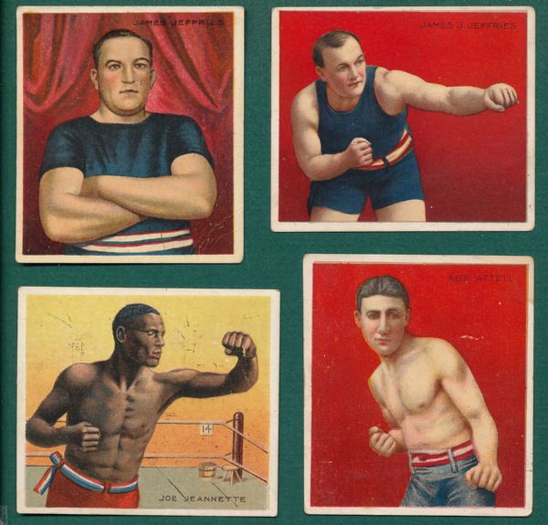1910 T218 Champions Jefferies, Jeanette & Attell, Boxers, (4) Card Lot, Mecca & Hassan Cigarettes