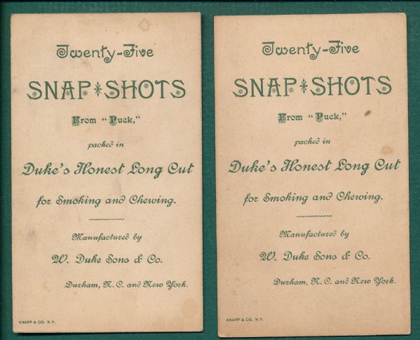 1888 N128 W. Duke Sons & Co., Snap Shots From Puck (2) Card Lot