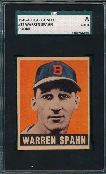 1948-49 Leaf #32 Warren Spahn SGC Authentic *Rookie*