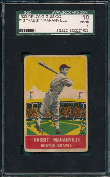 1933 DeLong #13 Rabbit Maranville SGC 10