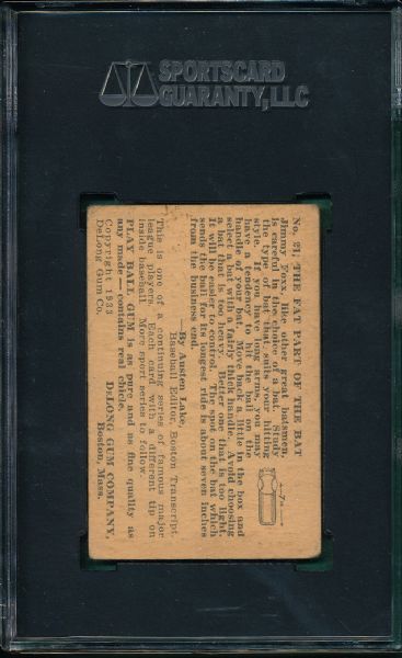 1933 DeLong #21 Jimmy Foxx SGC 40
