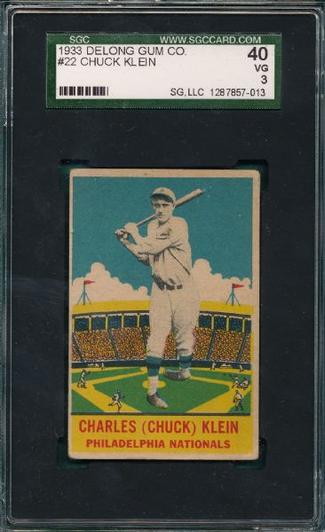 1933 DeLong #22 Chuck Klein SGC 40