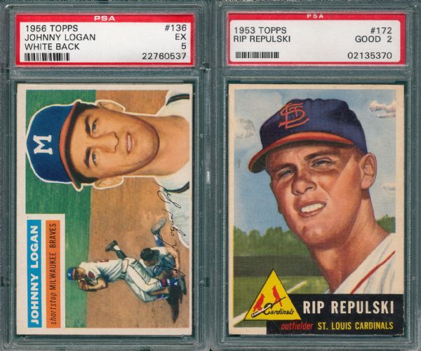 1953 Topps #172 Repulski & 1956 #136 Logan (2) Card Lot PSA