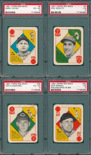 1951 Topps Red Backs Lot of (4) PSA W/ Rizzuto
