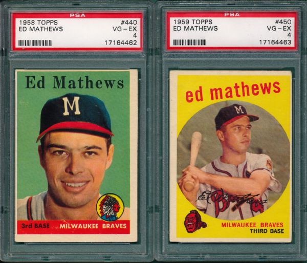 1958 & 59 Topps Ed Mathews Lot of (2) PSA 4