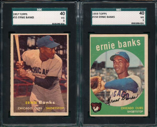 1957 & 59 Topps Ernie Banks Lot of (2) SGC 40