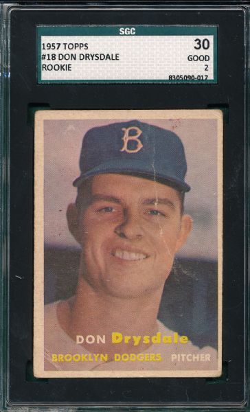 1957 Topps #18 Don Drysdale SGC 30 *Rookie*