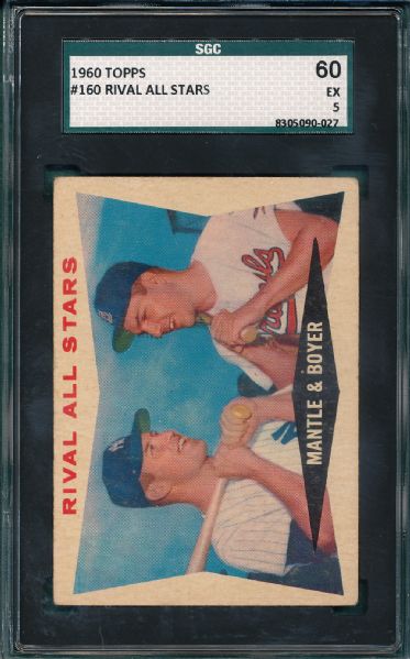 1960 Topps #160 Rival All Stars W/ Mantle SGC 60