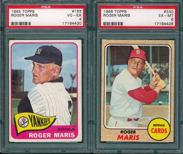 1965 & 68 Topps Roger Maris Lot of (2) PSA 