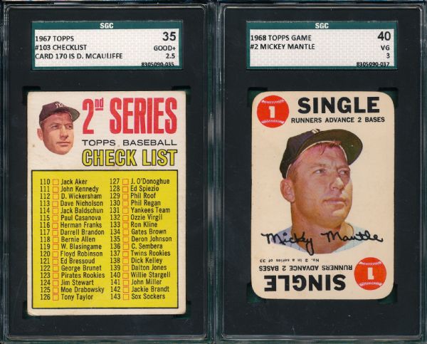 1967 & 68 Topps Mickey Mantle Lot of (2) SGC