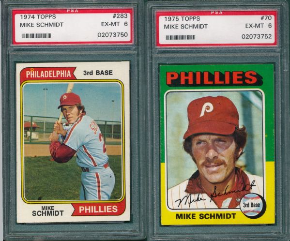 1974 & 75 Topps Mike Schmidt Lot of (2) PSA 6