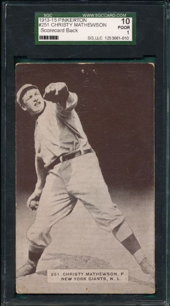 1913-15 Pinkerton #251 Christy Mathewson, Score Card Back SGC 10
