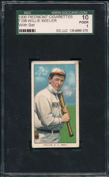 1909-1911 T206 Keeler, Batting, Piedmont Cigarettes SGC 10