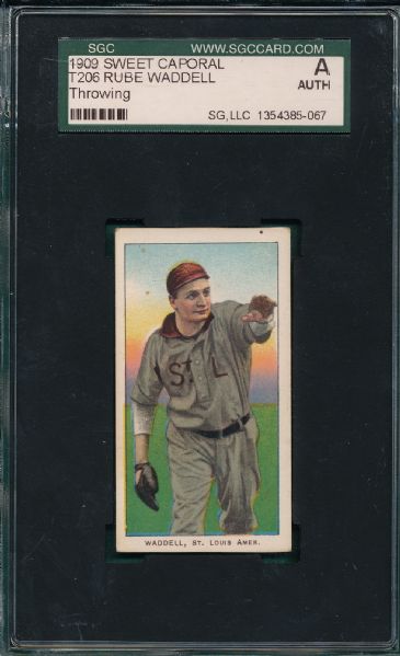 1909-1911 T206 Waddell, Throwing, Sweet Caporal Cigarettes SGC Authentic
