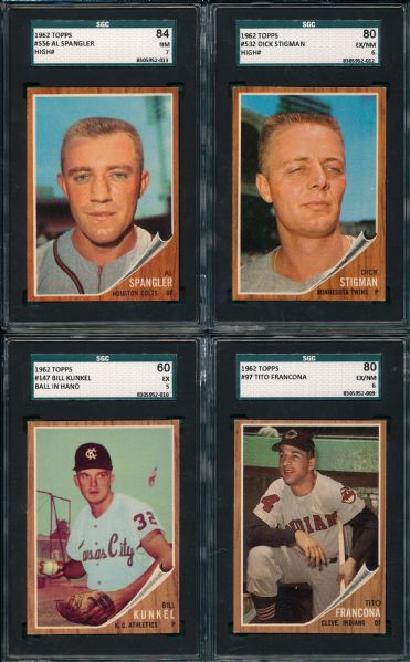 1962 Topps Lot of (4) W/ High #s, SGC