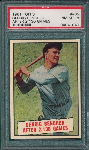 1961 Topps #405 Gehrig Benched PSA 8