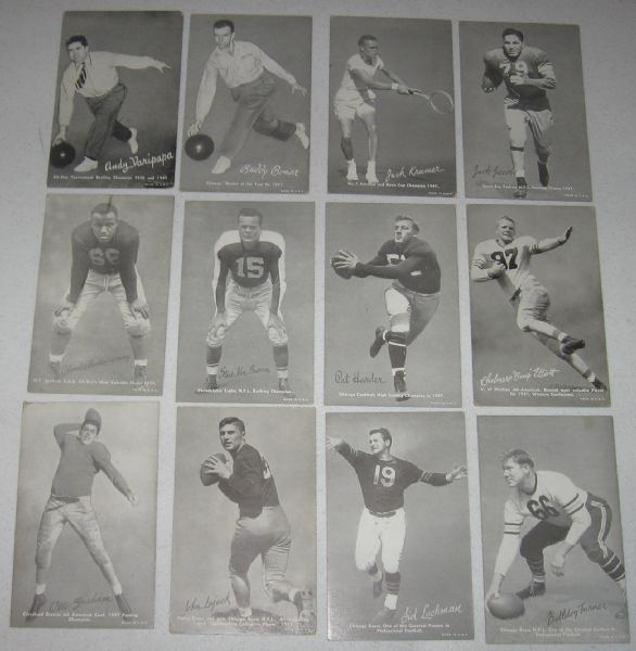 1925-66 Exhibits Football, Hockey, Basketball, Boxing and Misc Sports Lot of (54) W/ Joe Louis, Baugh, Mikan & Other Sports Greats