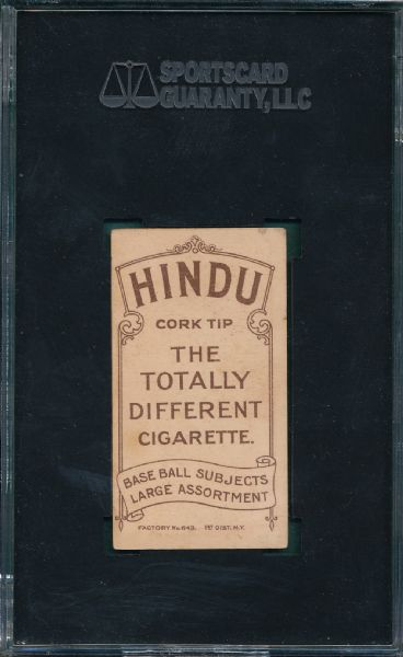 1909-1911 T206 Bridwell, Portrait, No Cap Hindu Cigarettes SGC 35 *Low Pop*