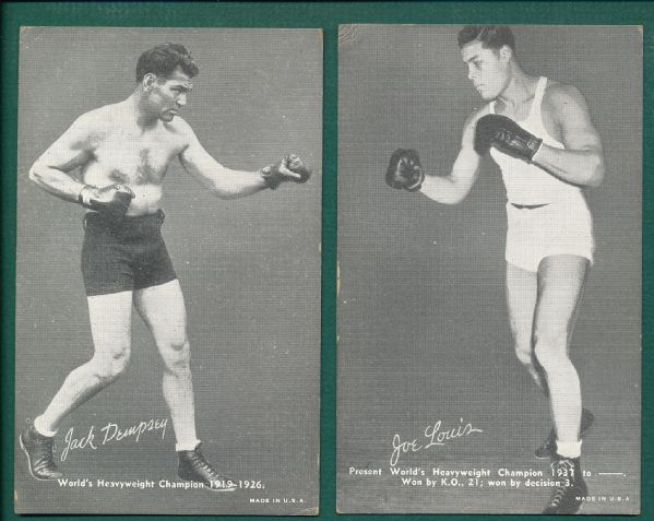1948-49 Exhibits Boxing Joe Louis & Jack Dempsey (2) Card Lot