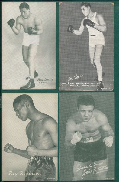 1939-66 Exhibits Boxing Joe Louis, Ray Robinson (No Hometown) and LaMotta (4) Card Lot