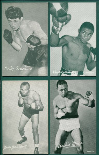 1947-66 Exhibits Boxing (8) Card Lot W/ Joe Louis & Rocky Marciano