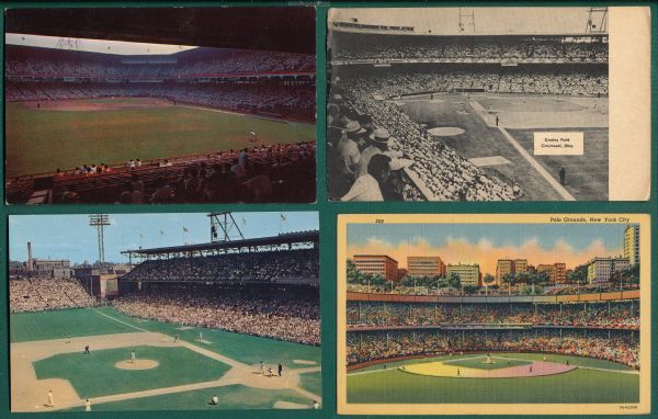 1940s-60s Stadium Postcards Lot of (34) W/ Polo Grounds & Ebbets Field
