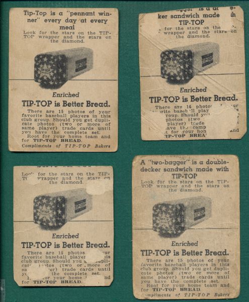 1947 Tip Top Bread Lot of (4) W/ Lombardi