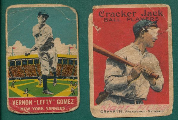 1915 Cracker Jack #82 Cravath & #14 DeLong Lefty Gomez (2) Card Lot