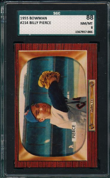 1955 Bowman #214 Pierce & #52 Rice (2) Card lot SGC 88