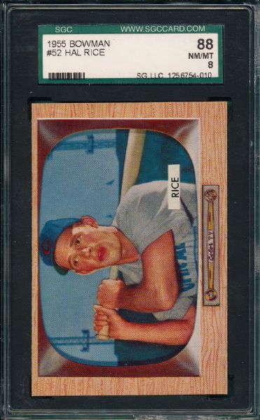 1955 Bowman #214 Pierce & #52 Rice (2) Card lot SGC 88