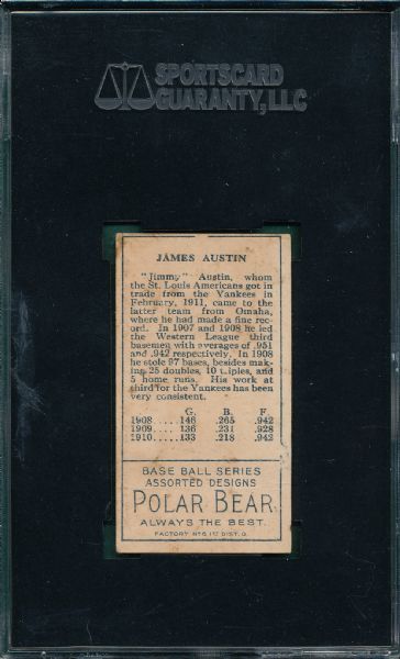1911 T205 Austin Polar Bear Tobacco SGC 20 *Presents Better*