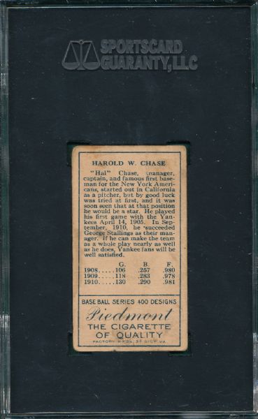 1911 T205 Chase, Both Ears, Piedmont Cigarettes SGC 30 