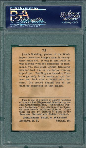 1914 Cracker Jack #72 Joe Boehling PSA 3