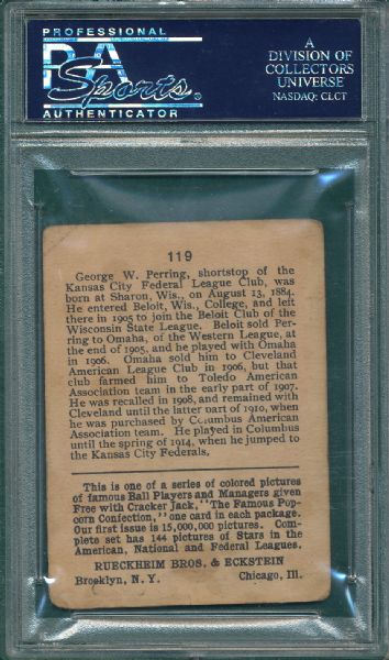 1914 Cracker Jack #119 George Perring PSA 2 *Federal League