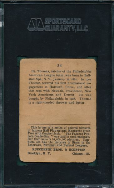 1914 Cracker Jack #34 Ira Thomas SGC 30 