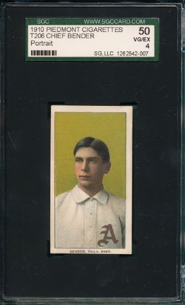 1909-1911 T206 Bender, Portrait, Piedmont Cigarettes SGC 50