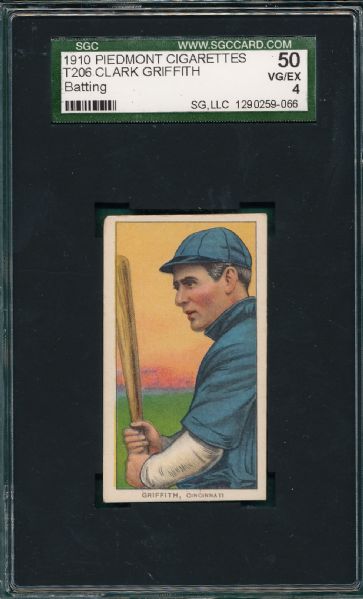 1909-1911 T206 Griffith, Batting, Piedmont Cigarettes SGC 50