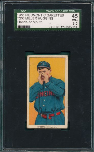1909-1911 T206 Huggins, Hands at Mouth, Piedmont Cigarettes SGC 45
