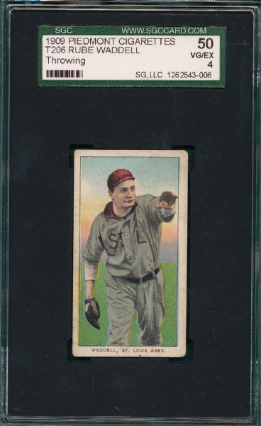 1909-1911 T206 Waddell, Throwing, Piedmont Cigarettes SGC 50