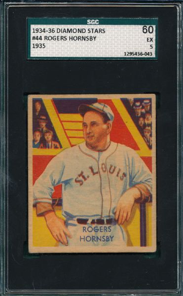 1934-36 Diamond Stars #44 Rogers Hornsby SGC 60
