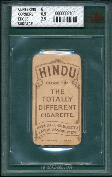 1909-1911 T206 Clarke, Fred, Bat, Hindu Cigarettes BVG 1