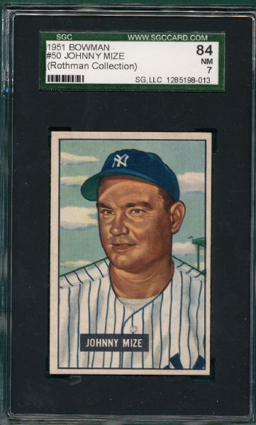 1951 Bowman #50 Johnny Mize SGC 84