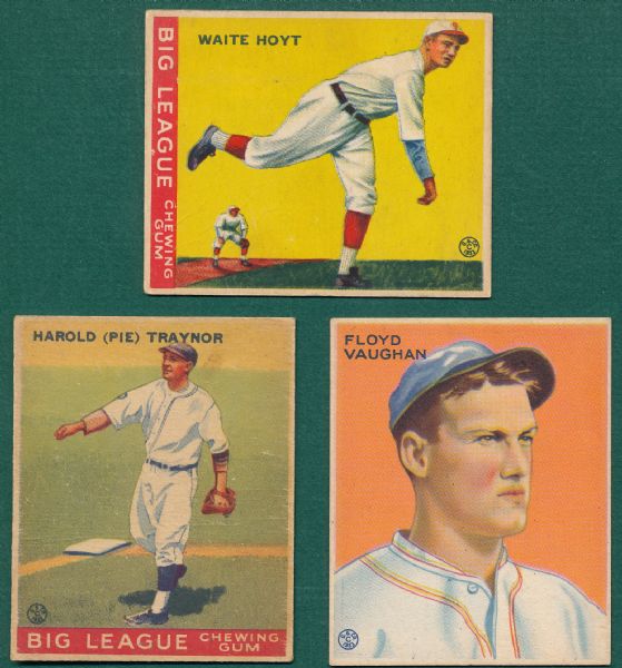 1933 Goudey Lot of (3) Hall of Famers W/ Hoyt, Traynor & Vaughan
