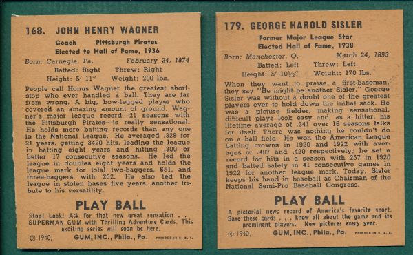 1940 Play Ball Lot of (8) HOFers W/ Honus Wagner