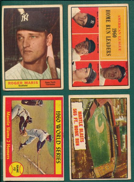 1961 Topps Mickey Mantle & Maris (4) Card Lot