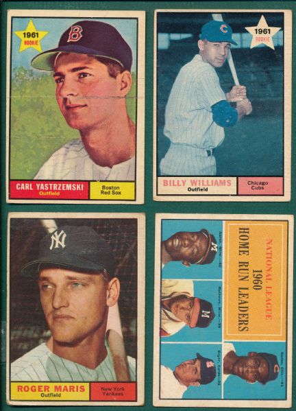 1961 Topps Yaz, Maris,  NL HR Leaders, & Billy Williams, Rookie (4) Card Lot