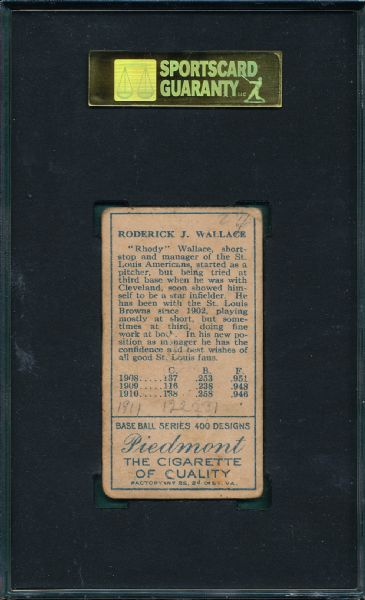 1911 T205 Wallace, Cap, Piedmont Cigarettes SGC 40