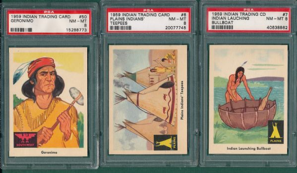 1959 Indian Trading Card Lot of (15) W/ Geronimo PSA 8