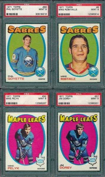 1971-72 Topps Hockey Lot of (4), Sabres & Maple Leafs, PSA 9