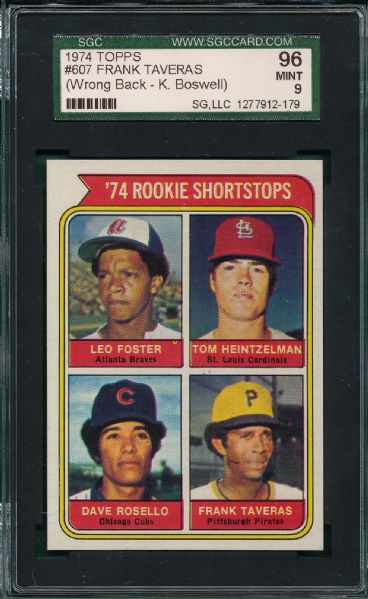 1974 Topps #607 Rookie Shortstops SGC 96 *Wrong Back*